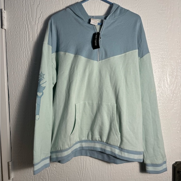 HOT TOPIC Sailor Moon Uranus & Neptune 1/4 Zip Hoodie XL NWT Light Blue Manga - Picture 8 of 11